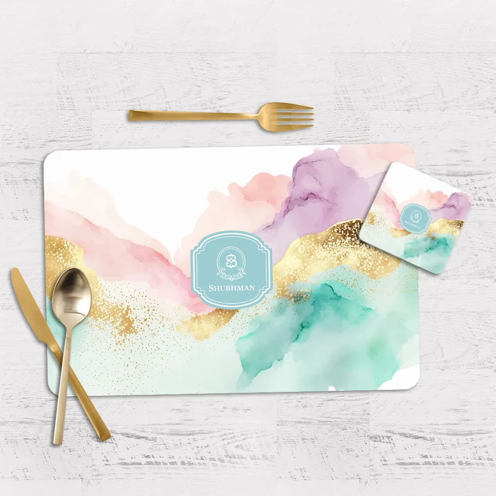 Gilded Strokes Tableware Set (4 Placemats & 4 Casters)