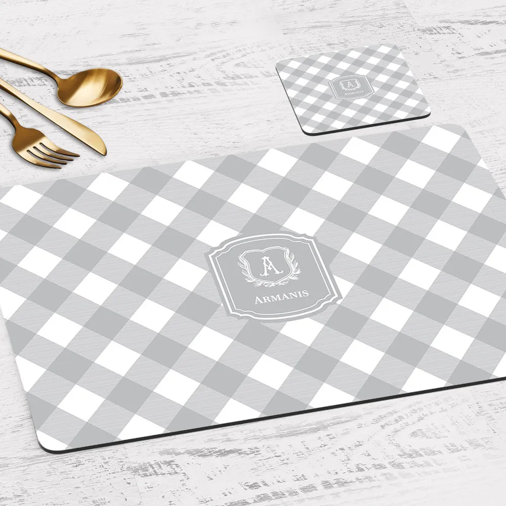 Gingham  Tableware Set (4 Placemats & 4 Casters)