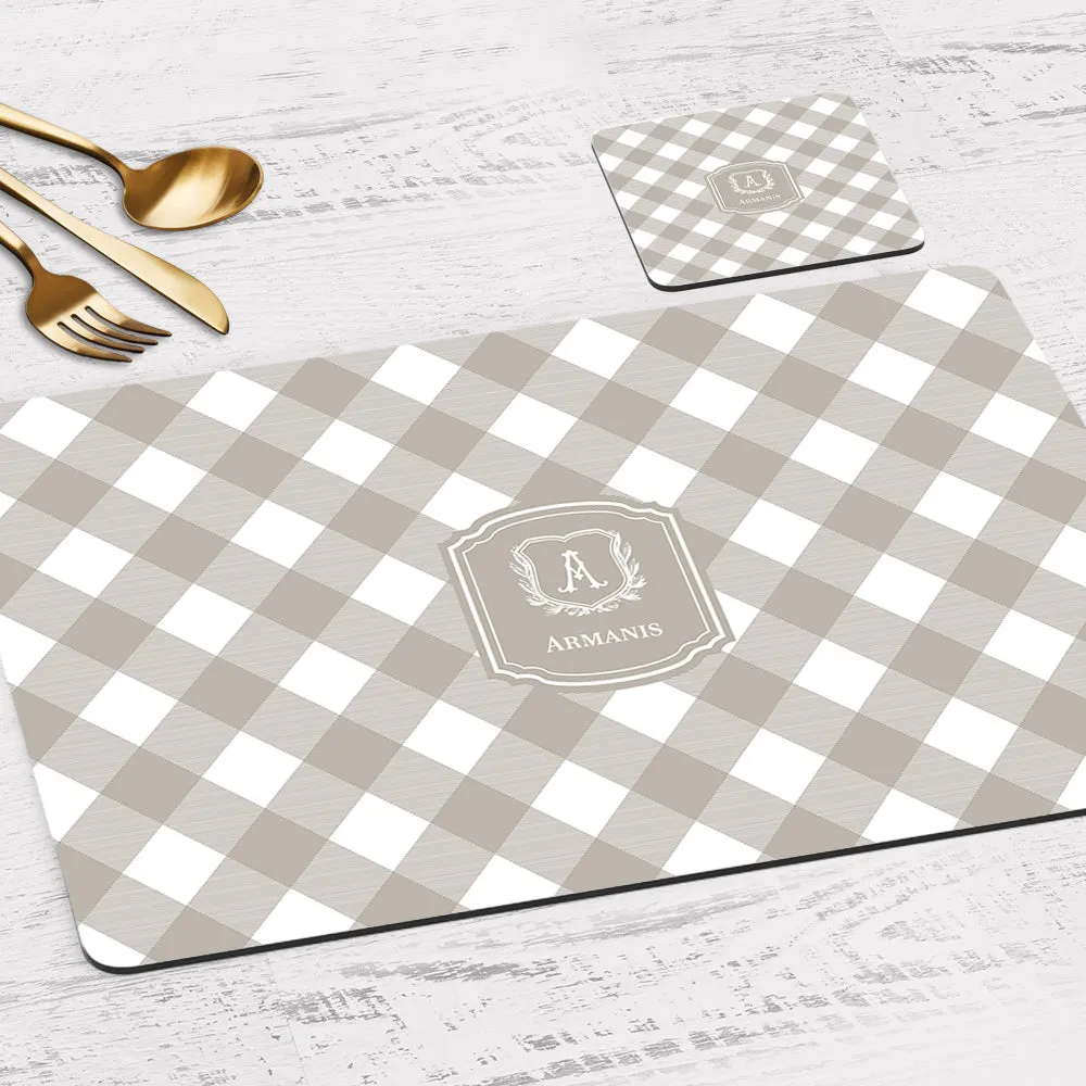 Gingham  Tableware Set (4 Placemats & 4 Casters)