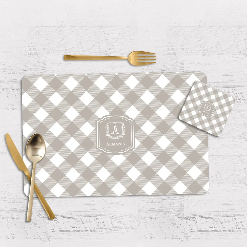 Gingham  Tableware Set (4 Placemats & 4 Casters)