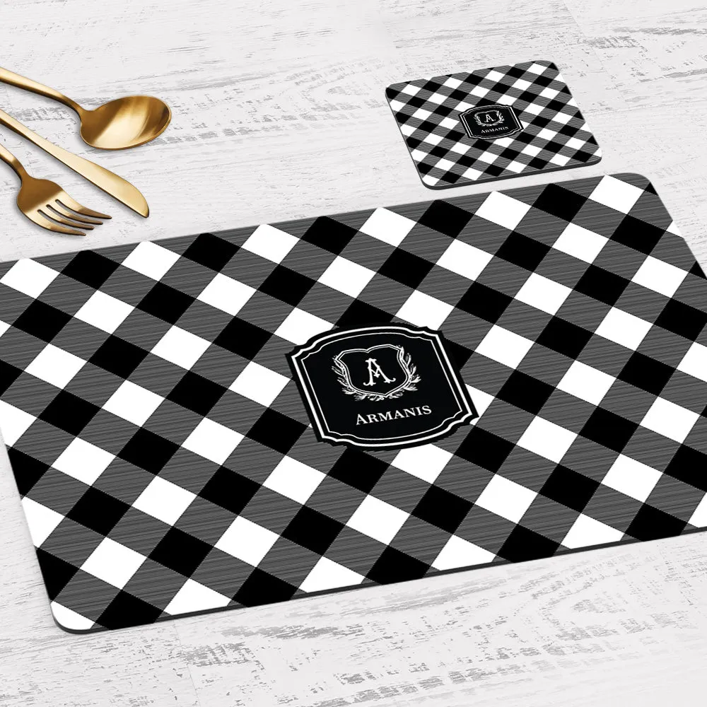 Gingham  Tableware Set (4 Placemats & 4 Casters)