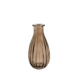Glass Vintage Bottle Cafe Bud Vase (7x14.5cmH) Dark Brown Ripple