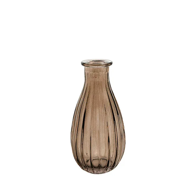 Glass Vintage Bottle Cafe Bud Vase (7x14.5cmH) Dark Brown Ripple