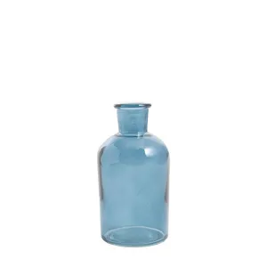 Glass Vintage Bottle Cylinder Bud Vase (7x13.5cm) French Blue Round