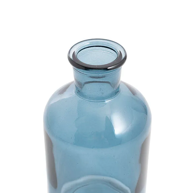 Glass Vintage Bottle Cylinder Bud Vase (7x13.5cm) French Blue Round