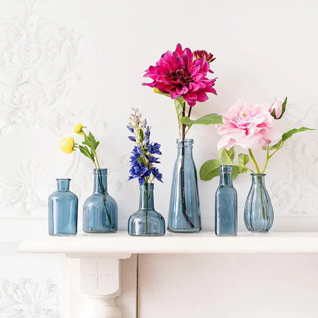 Glass Vintage Bottle Cylinder Bud Vase (7x13.5cm) French Blue Round
