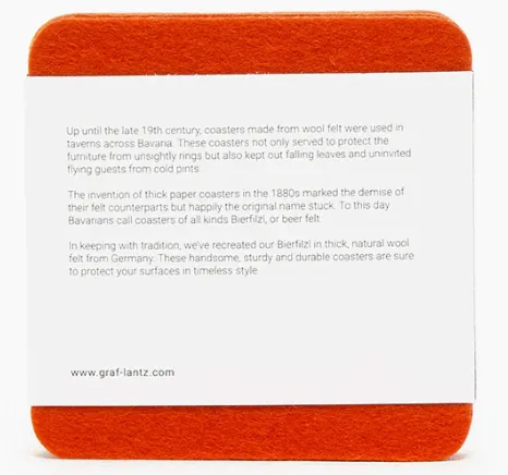Graf Lantz Bierfilzl Square Felt Coaster – Orange – 4pk