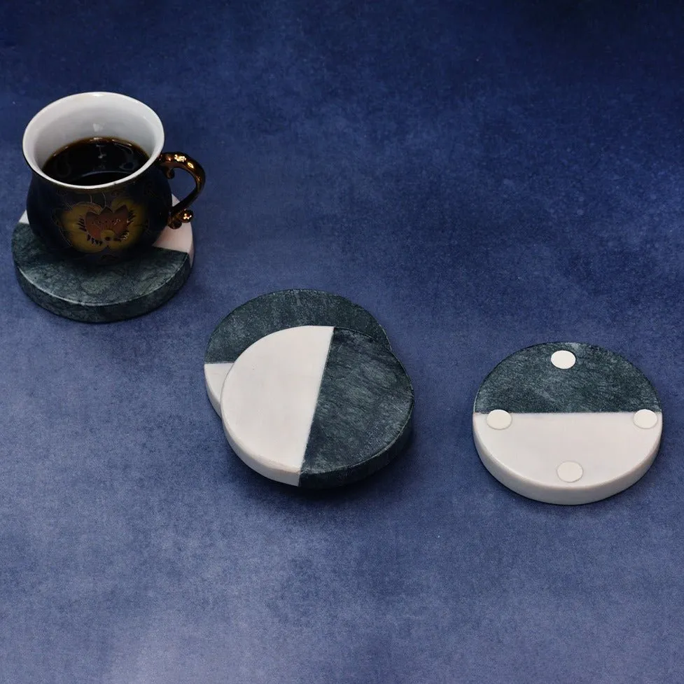 Green White Indian Round Marble Coasters (Set of 4)