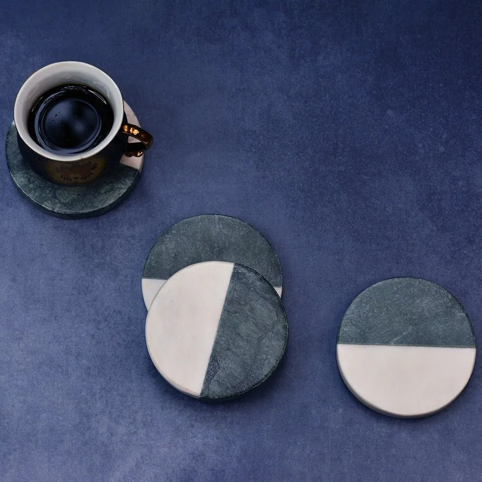 Green White Indian Round Marble Coasters (Set of 4)