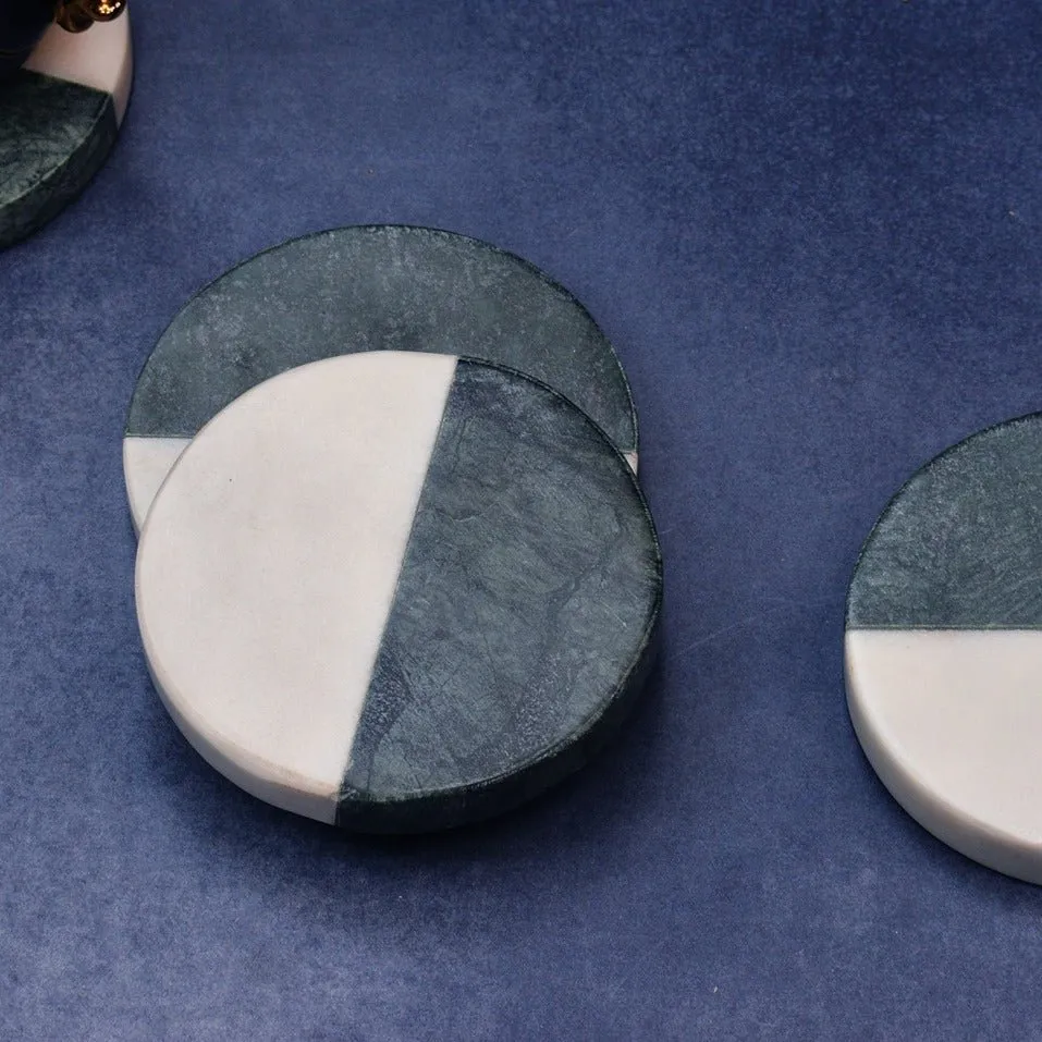 Green White Indian Round Marble Coasters (Set of 4)