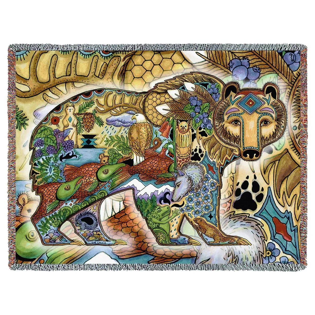 Grizzly Bear Woven Cotton Throw Blanket by Sue Coccia©