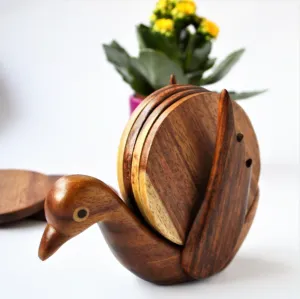 Hand-carved BIRD coaster set