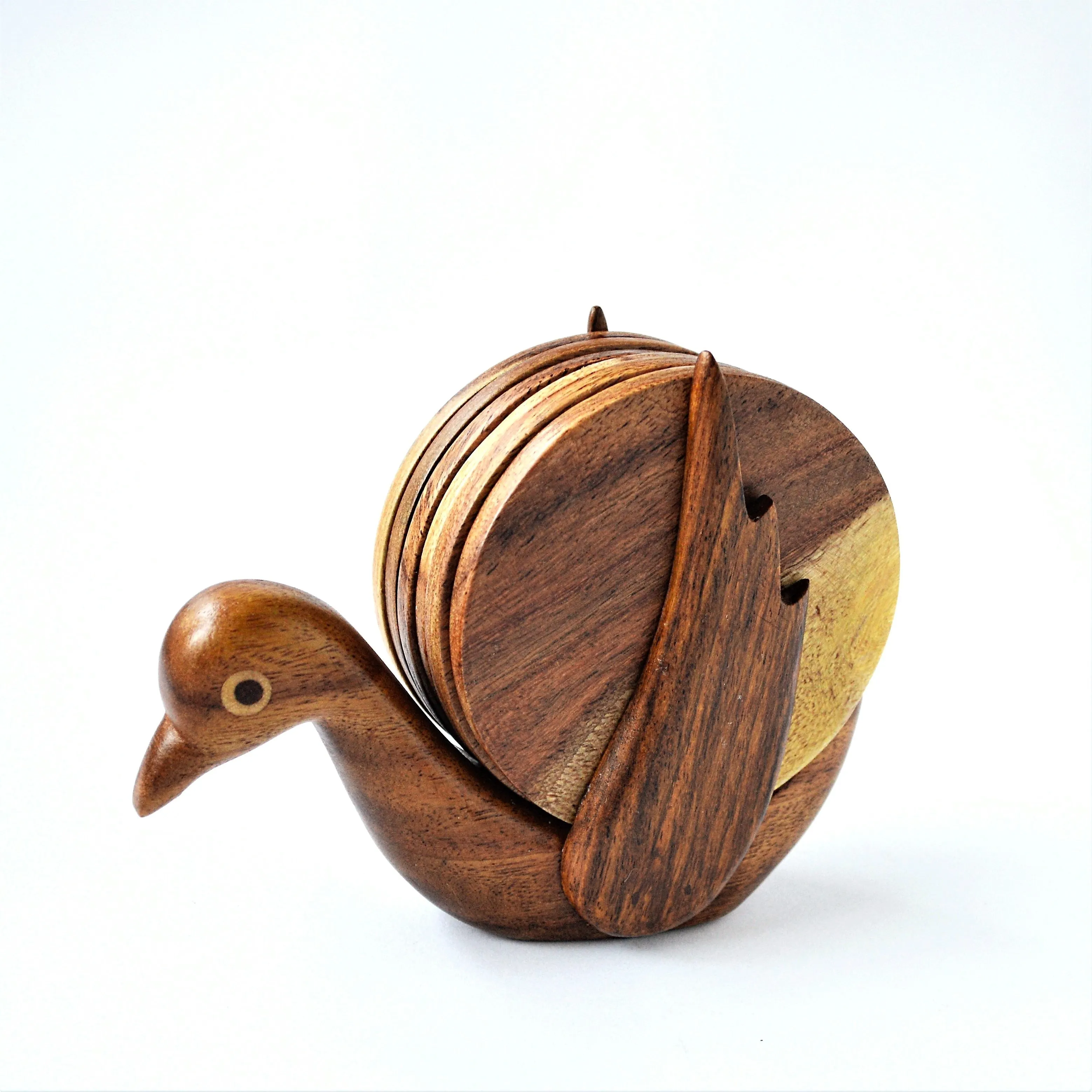 Hand-carved BIRD coaster set