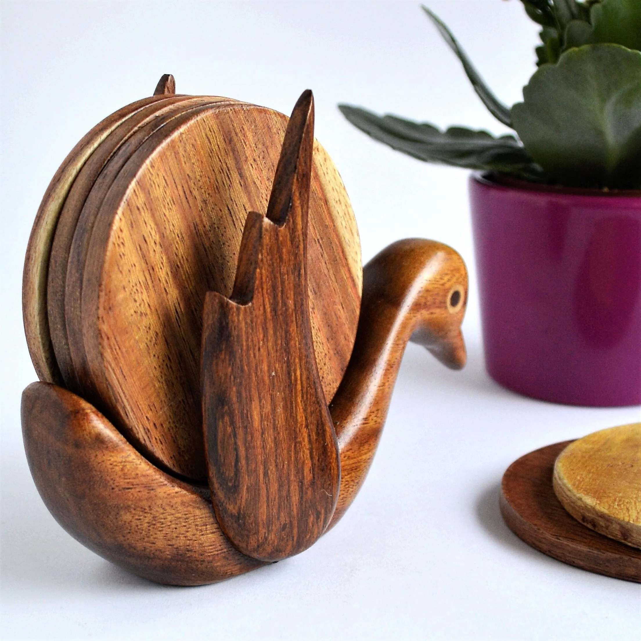 Hand-carved BIRD coaster set