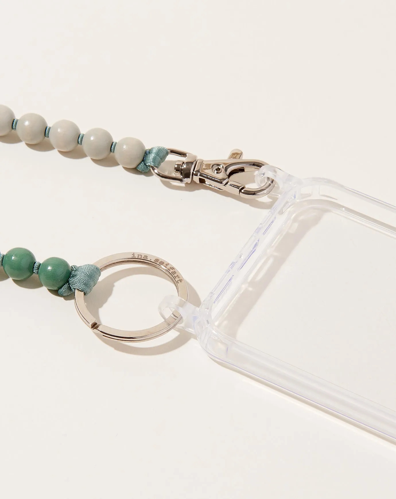 Handykette iPhone Necklace in Light Grey and Salvia on Salvia
