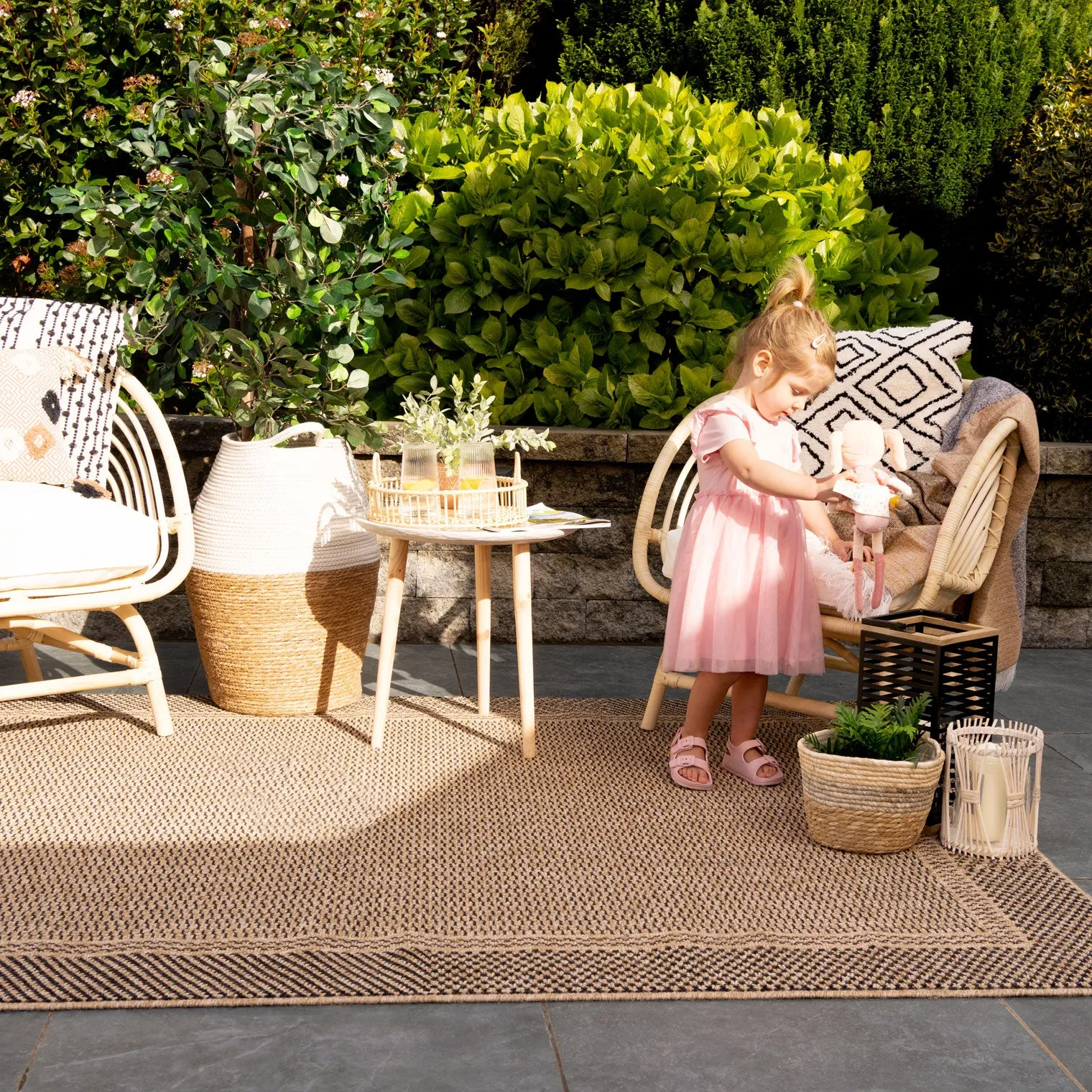 Jute Brown Border Outdoor Rug - Morelle