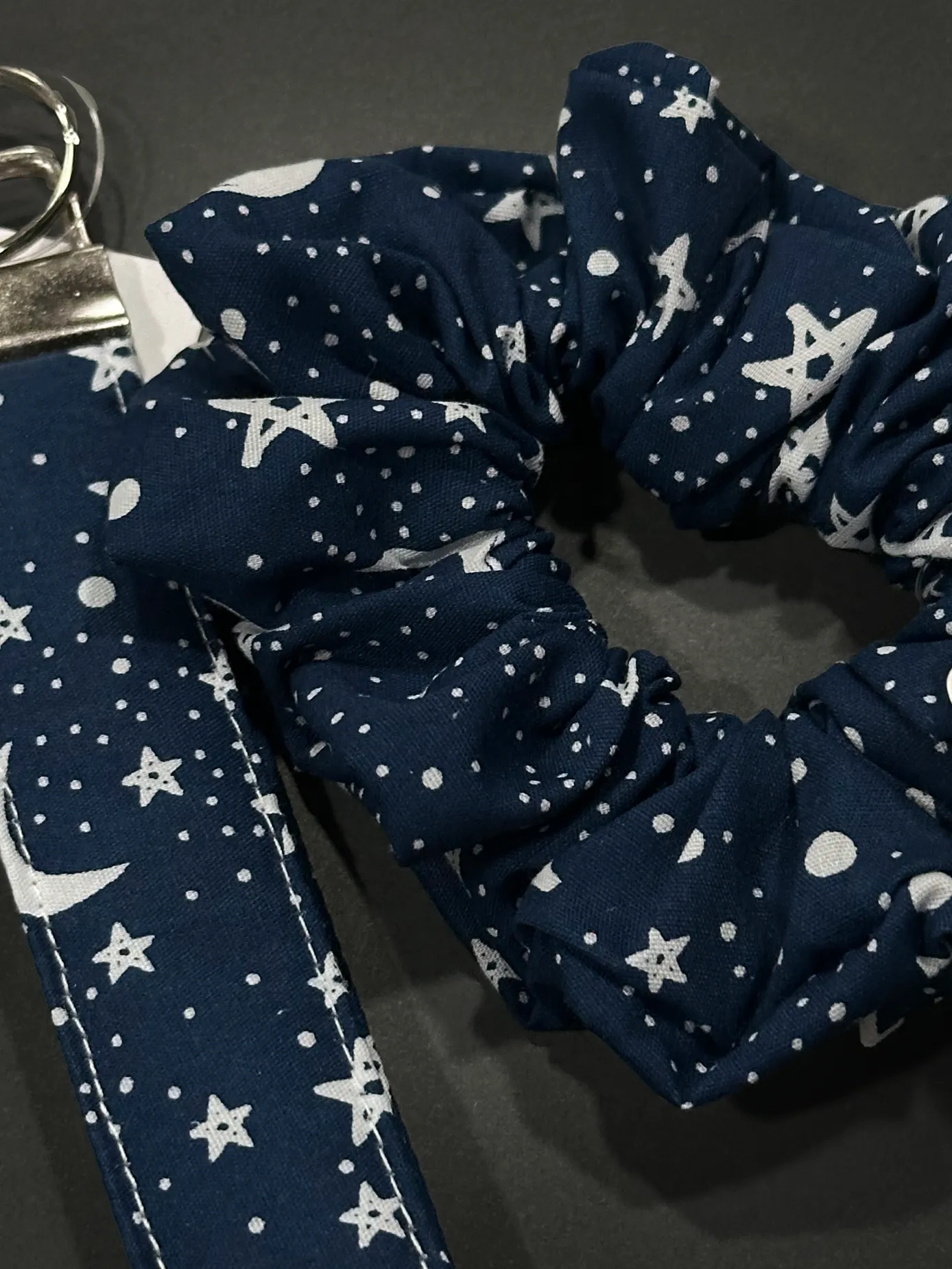 Katie Clouds Scrunchie & Keychain Wristlet Set - Moons & Stars  - Hand Made in England