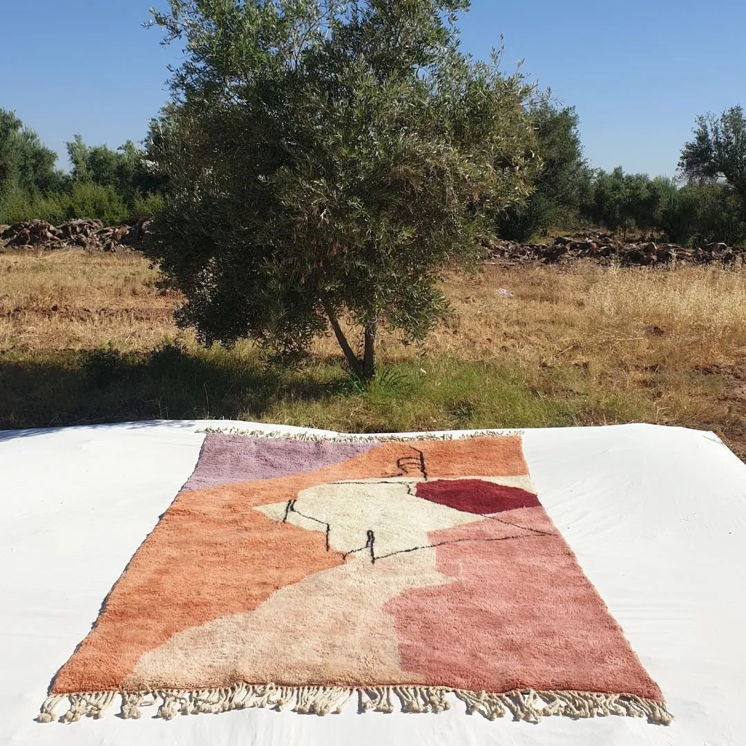 Kissmi | Abstract Moroccan Rug 6x9 Beni Ourain Ultra Soft | Authentic Berber wool Beni Rug | 6'56x9'38 Ft | 200x286 cm