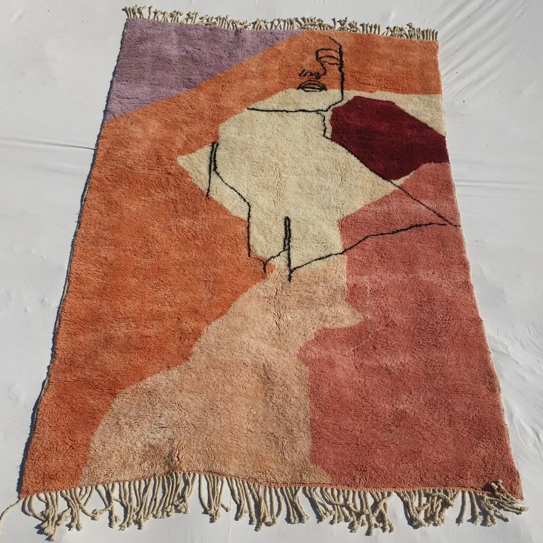 Kissmi | Abstract Moroccan Rug 6x9 Beni Ourain Ultra Soft | Authentic Berber wool Beni Rug | 6'56x9'38 Ft | 200x286 cm