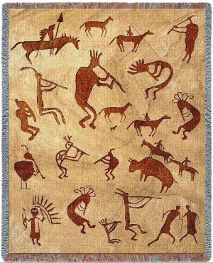 Kokopelli Petroglyphs Woven Throw Blanket - Native American