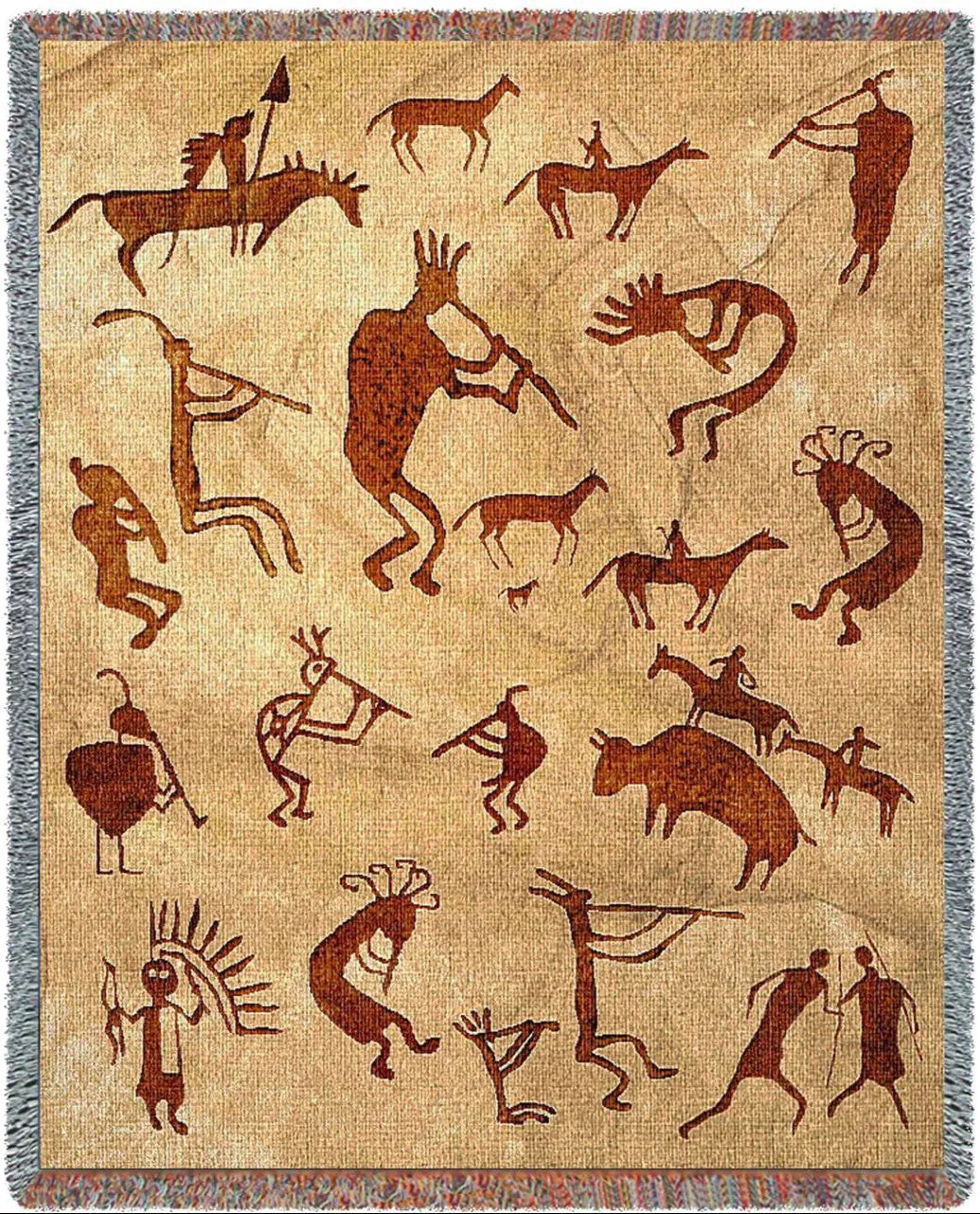 Kokopelli Petroglyphs Woven Throw Blanket - Native American