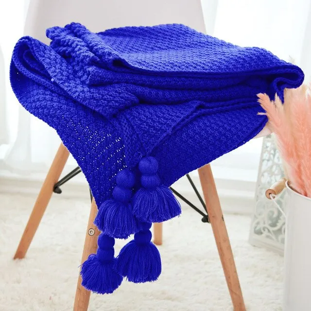 Large Knitted Blanket with Tassels 110x240cm