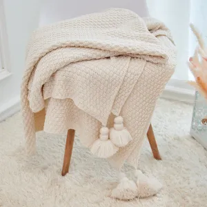 Large Knitted Blanket with Tassels 110x240cm