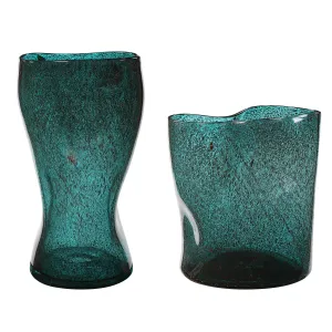 Lulu Aqua Glass Vases, S/2