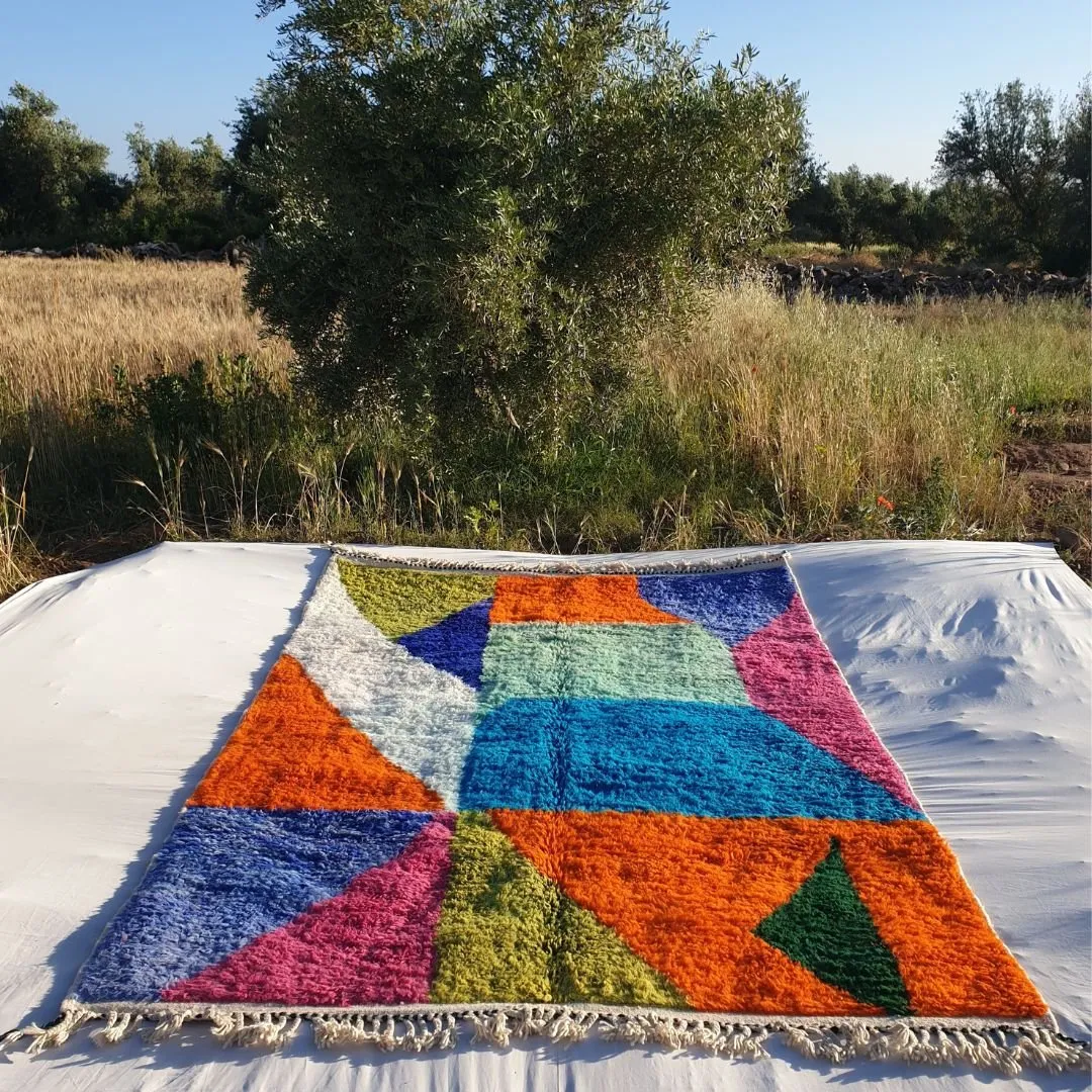 Macita | Moroccan Rug 7x10 Beni Ourain Colorful Ultra Soft | Handmade Berber Wool Carpet | 7'38x10'43 Ft | 225x318 cm