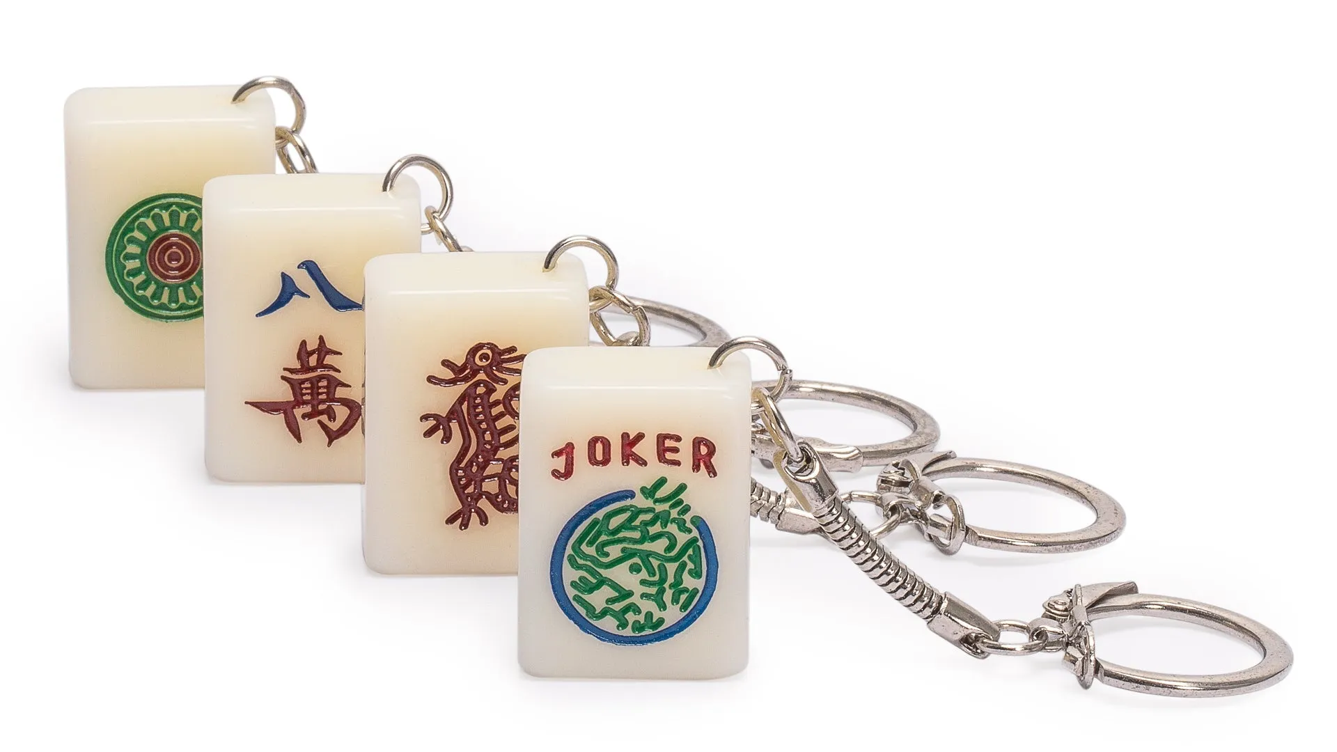 Mahjong-Inspired Keychain Set: Stylish Collection of 4 Exquisite Tile Keychains