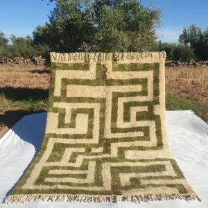 Mataha | Sage Green Checkered Moroccan Rug 6x9 Beni Ourain Ultra Soft | Authentic Berber wool Beni Rug | 6'40x9'09 Ft | 195x277 cm