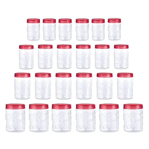 MILTON Vitro Plastic Pet Storage Jar and Container, Set of 24 (6 pcs x 270 ml Each, 6 pcs x 665 ml Each, 6 pcs x 1.24 Ltrs Each, 6 pcs x 1.85 Ltrs Each), Red Wine | Food Grade | Air Tight | BPA Free