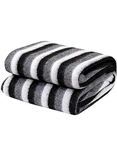 MORADO® Black and White Stripe Light Weight Polar Fleece Single Panipat Famous Warm or Hot AC Blanket (90X60 Inches, Black and White)