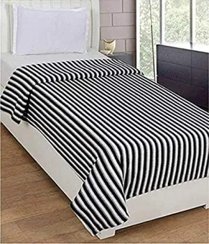 MORADO® Black and White Stripe Light Weight Polar Fleece Single Panipat Famous Warm or Hot AC Blanket (90X60 Inches, Black and White)