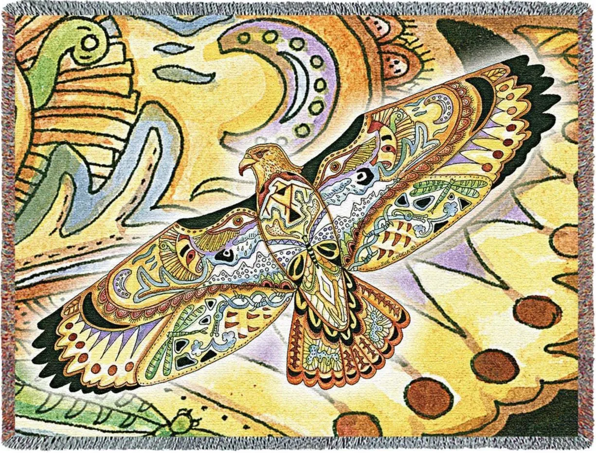Northwest Hawk Totem Woven Throw Blanket by Sue Coccia© - Native American