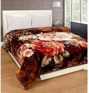 OMAJA HOME Floral Embossed Double Bed Mink Blanket for Winter | Super Soft and Plush Flower Print Winter Blankets | Soft & Warm Queen Size Mink Blanket for AC, 86 x 94 Inches (Pack of 1) Color#1