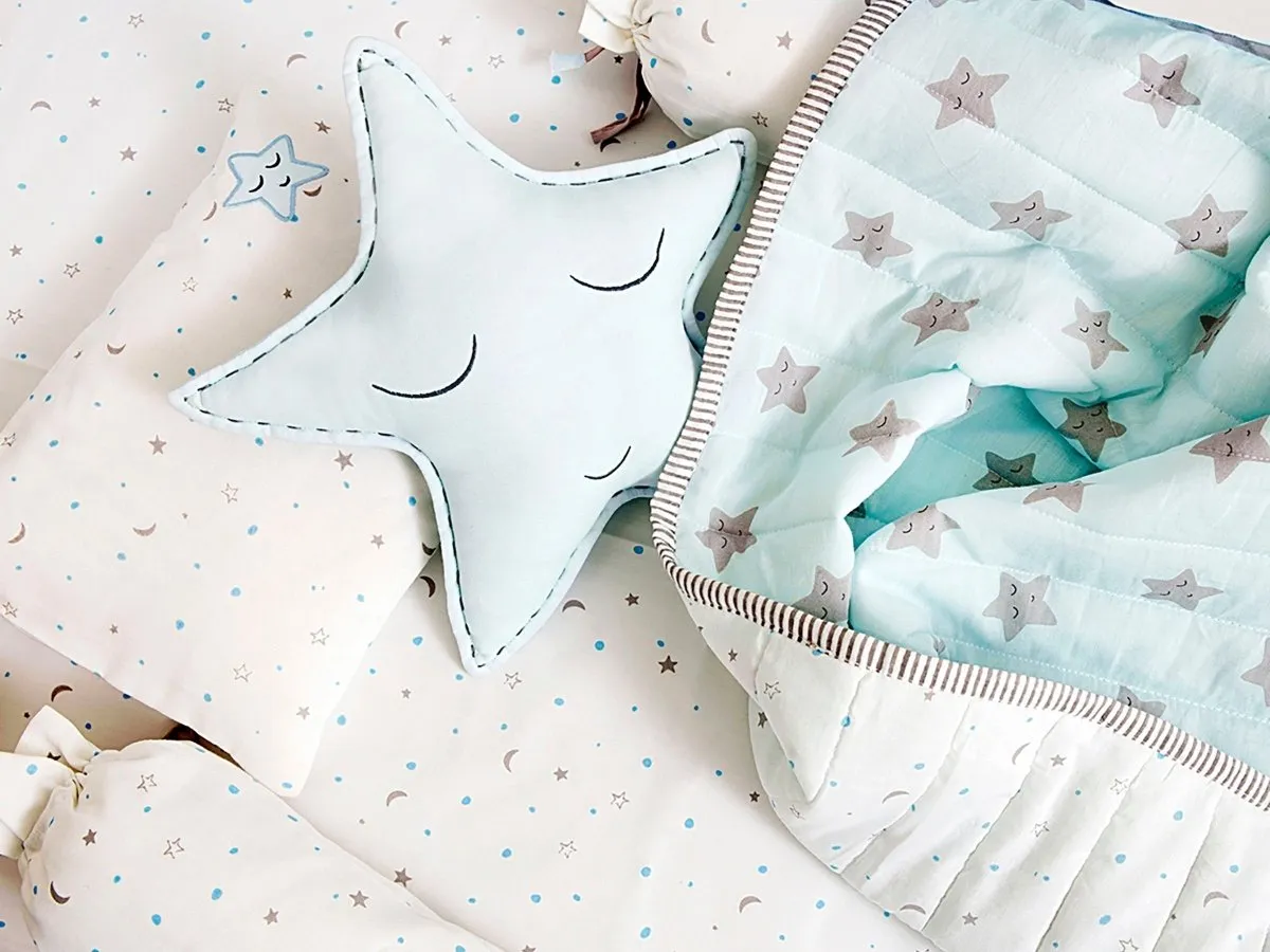 Organic Cotton Cot Bedding Set Sleepy Star Blue