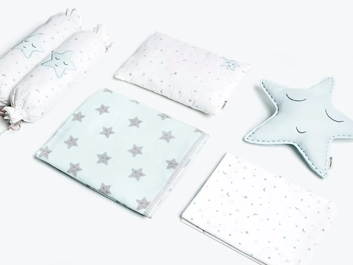 Organic Cotton Cot Bedding Set Sleepy Star Blue