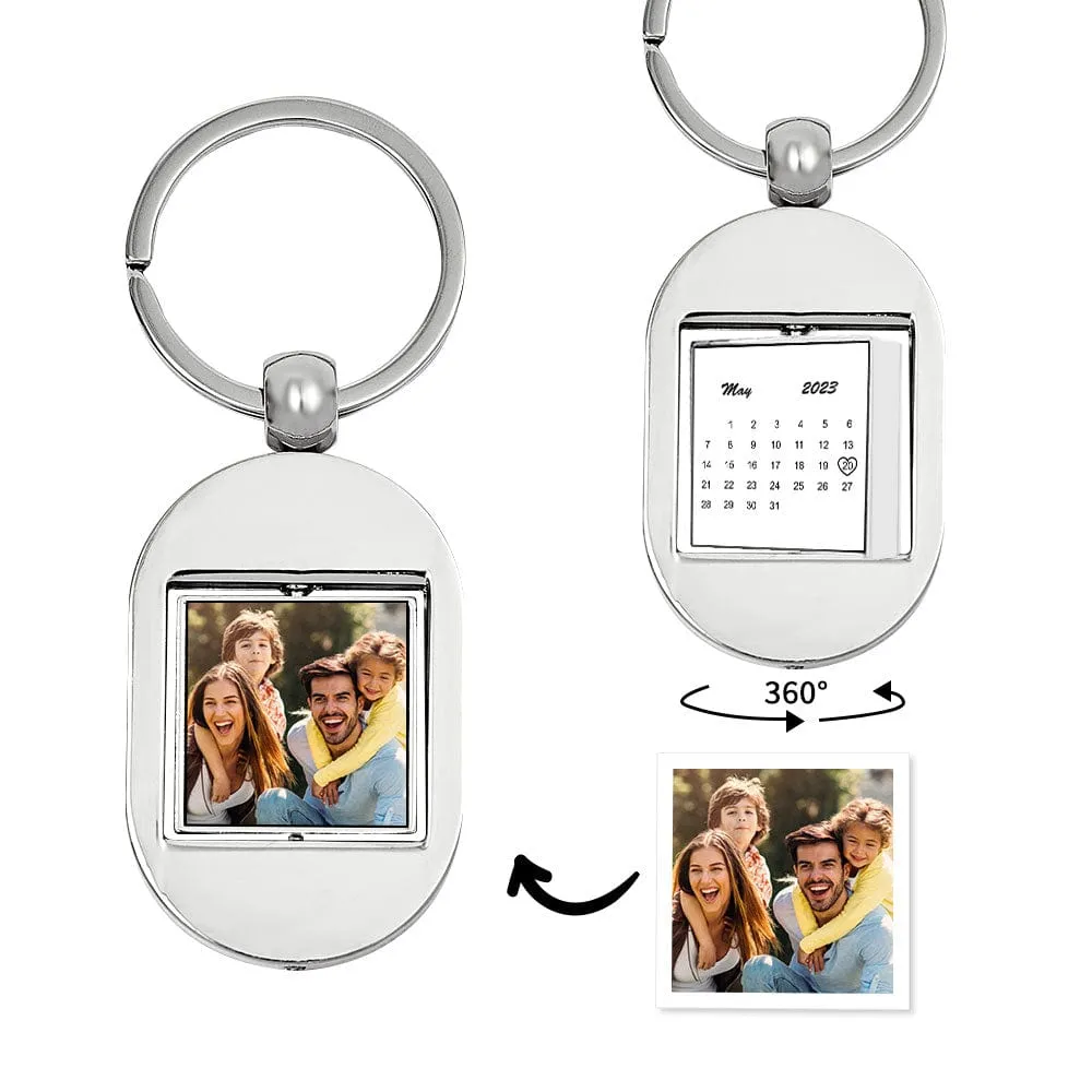 Personalized Calendar Keychain Turnable Double Sides Keychains Gift for Him