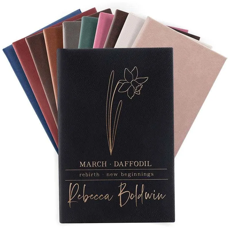 Personalized Gift for Women, Birth Flower Notebook, Christmas Employee Gift