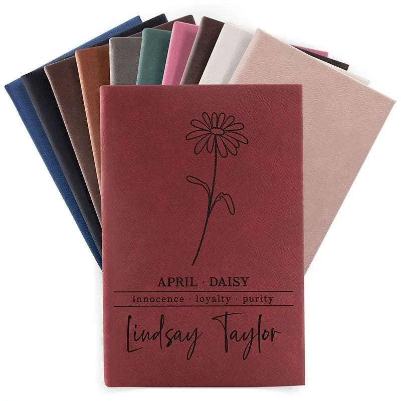 Personalized Gift for Women, Birth Flower Notebook, Christmas Employee Gift
