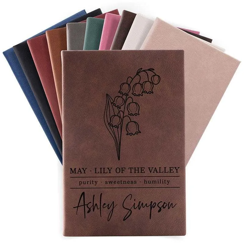 Personalized Gift for Women, Birth Flower Notebook, Christmas Employee Gift