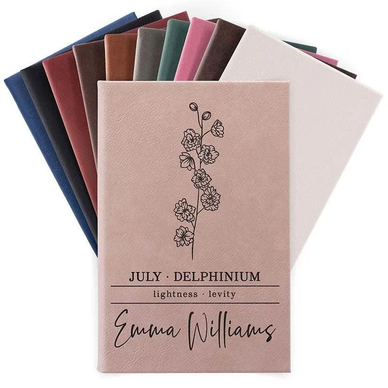 Personalized Gift for Women, Birth Flower Notebook, Christmas Employee Gift