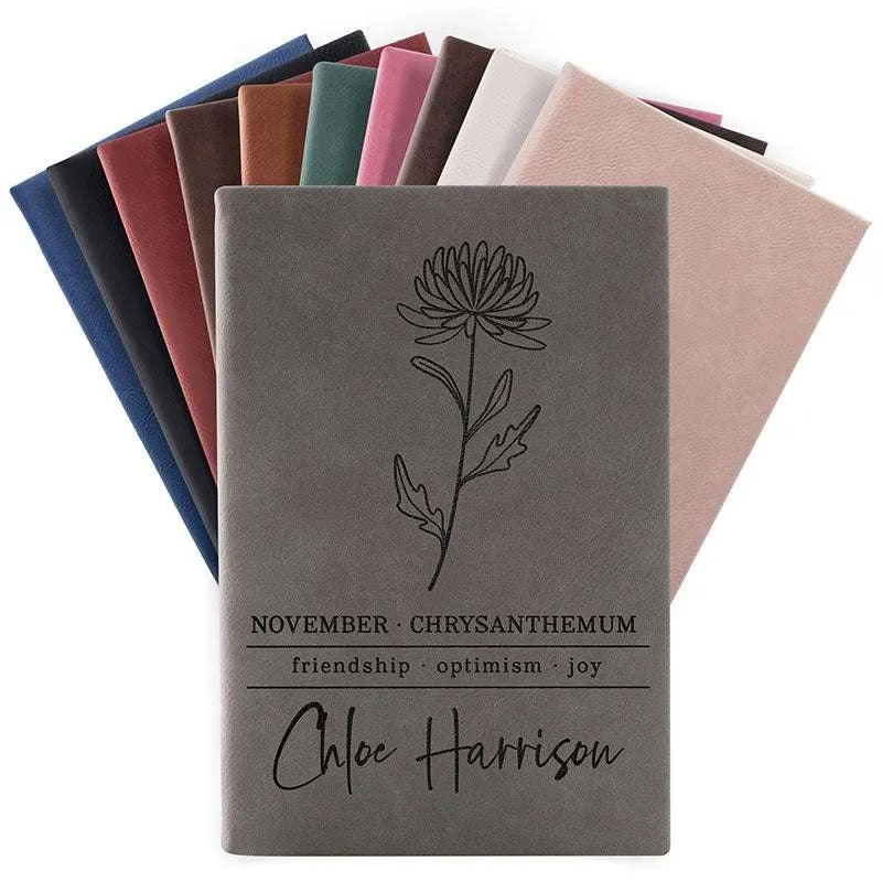 Personalized Gift for Women, Birth Flower Notebook, Christmas Employee Gift