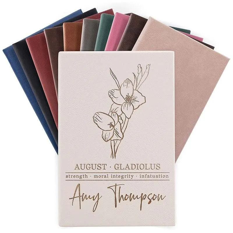 Personalized Gift for Women, Birth Flower Notebook, Christmas Employee Gift