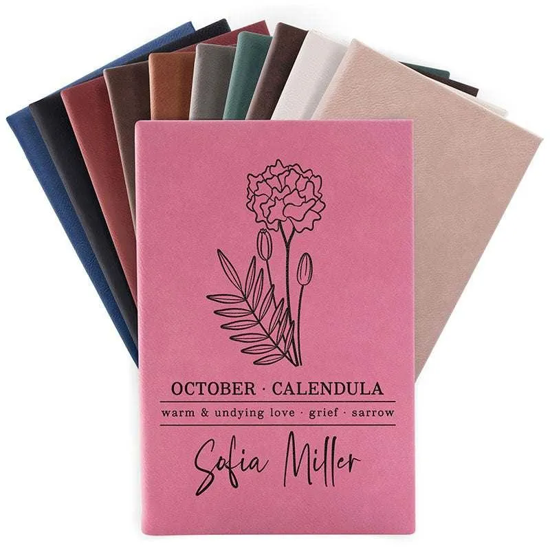 Personalized Gift for Women, Birth Flower Notebook, Christmas Employee Gift