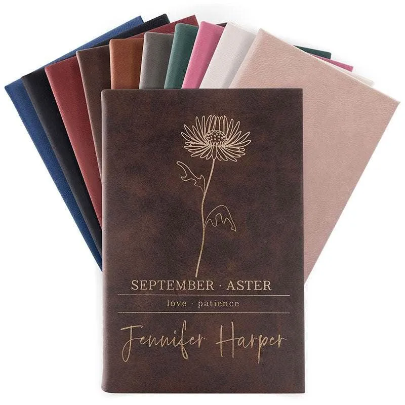 Personalized Gift for Women, Birth Flower Notebook, Christmas Employee Gift