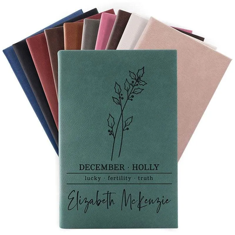 Personalized Gift for Women, Birth Flower Notebook, Christmas Employee Gift