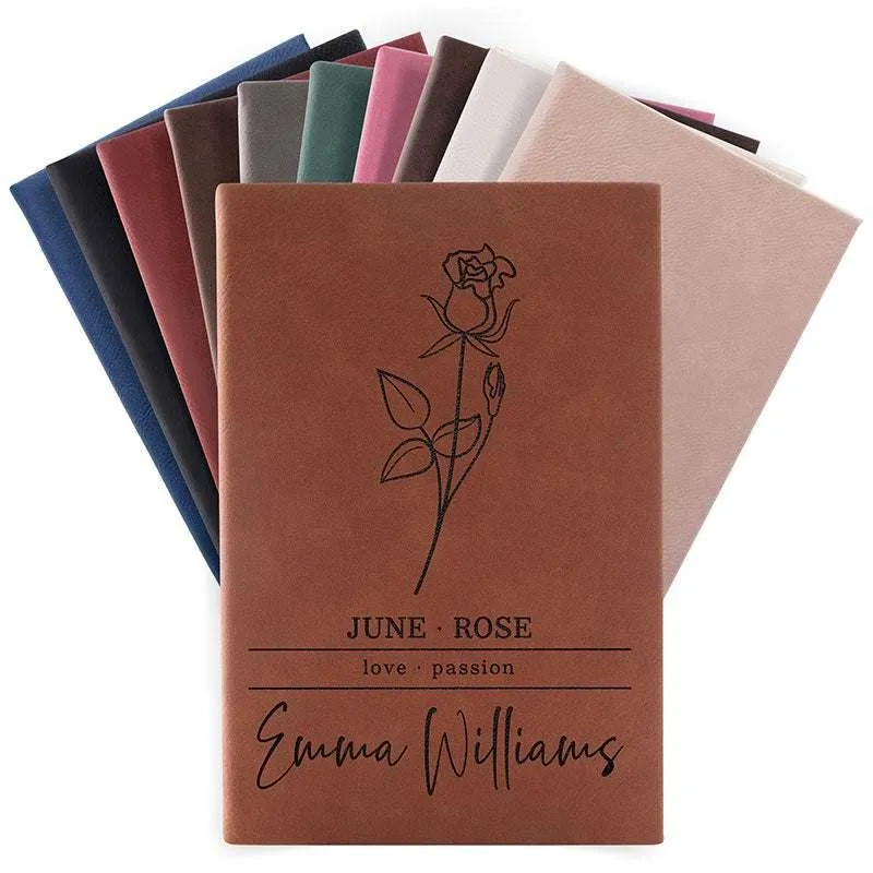 Personalized Gift for Women, Birth Flower Notebook, Christmas Employee Gift