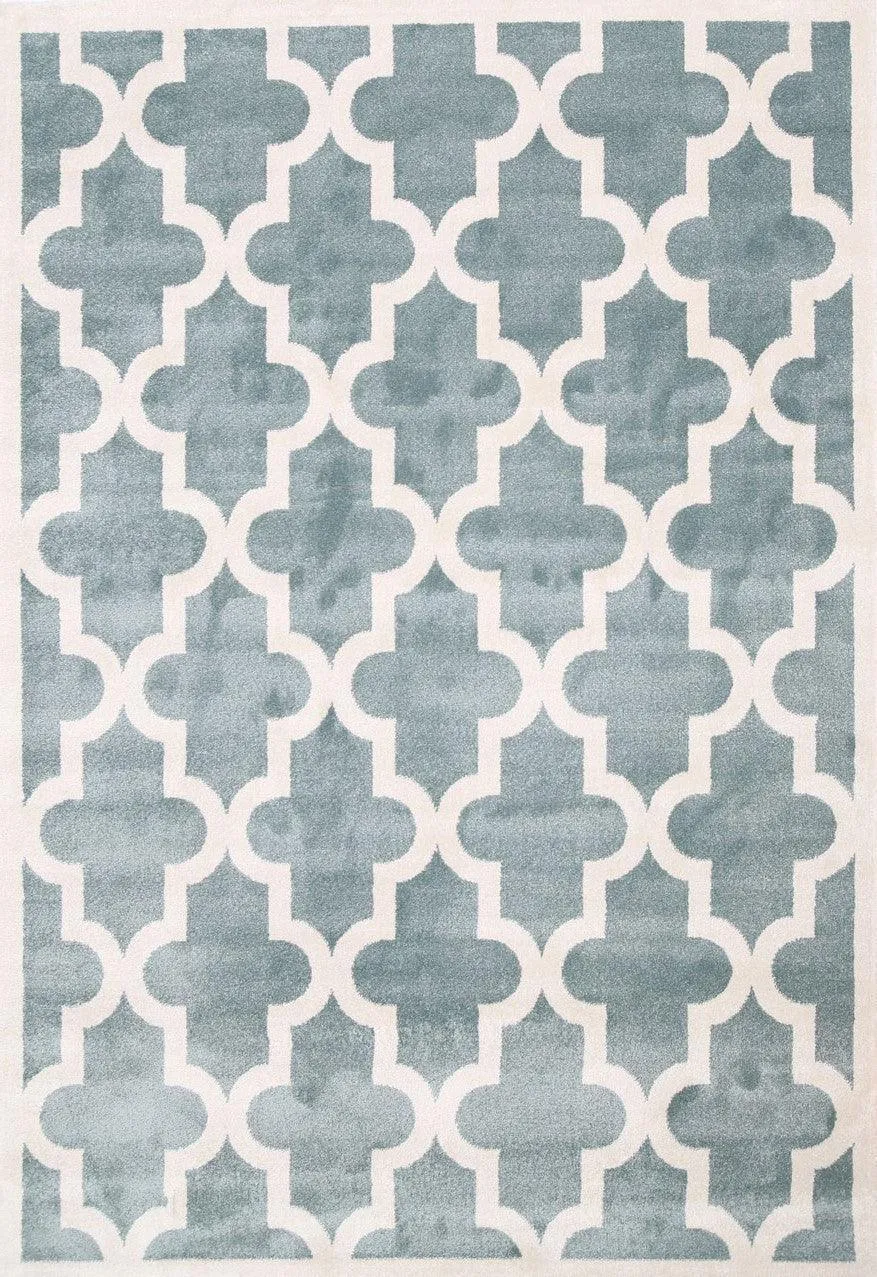 Piccolo Aqua White Lattice Pattern Kids Rug 133x133cm Round